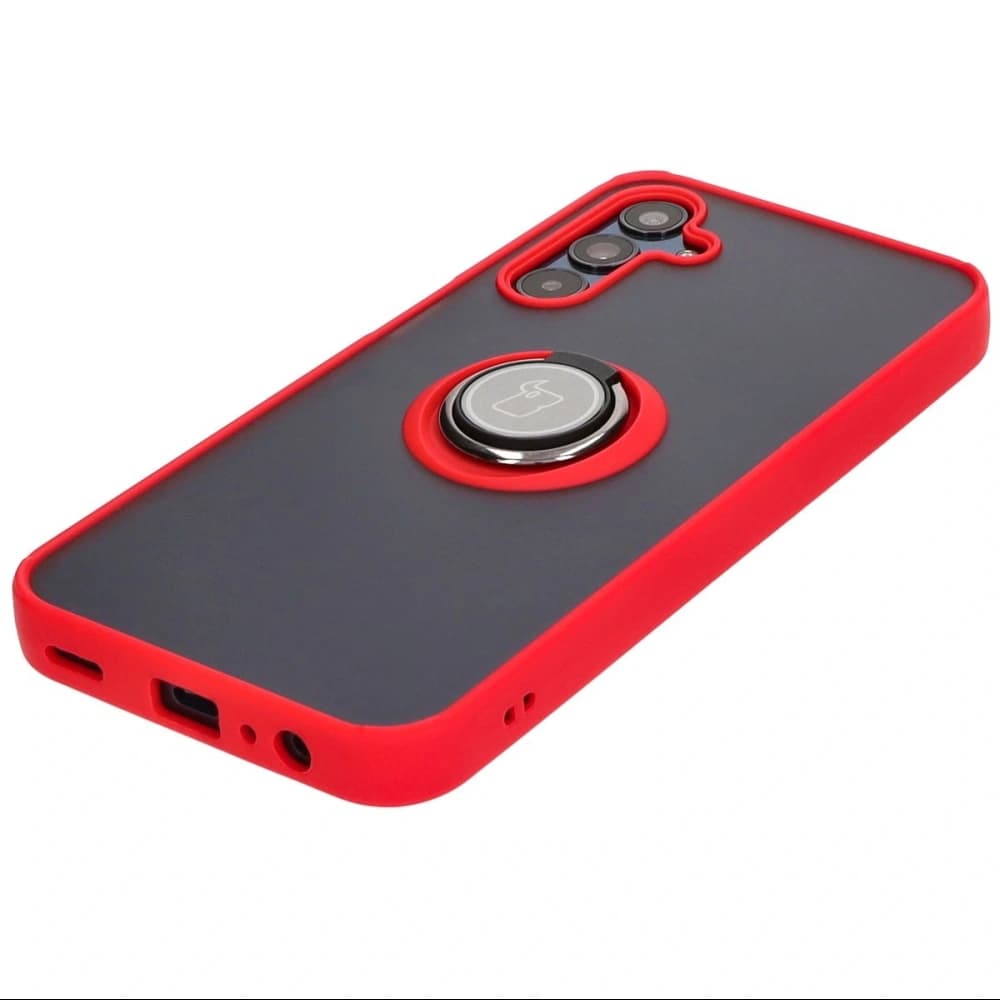 Etui s úchopem na prst Bizon Case Hybrid Ring do Samsung Galaxy M15 5G kouřové s červeným rámečkem - 3