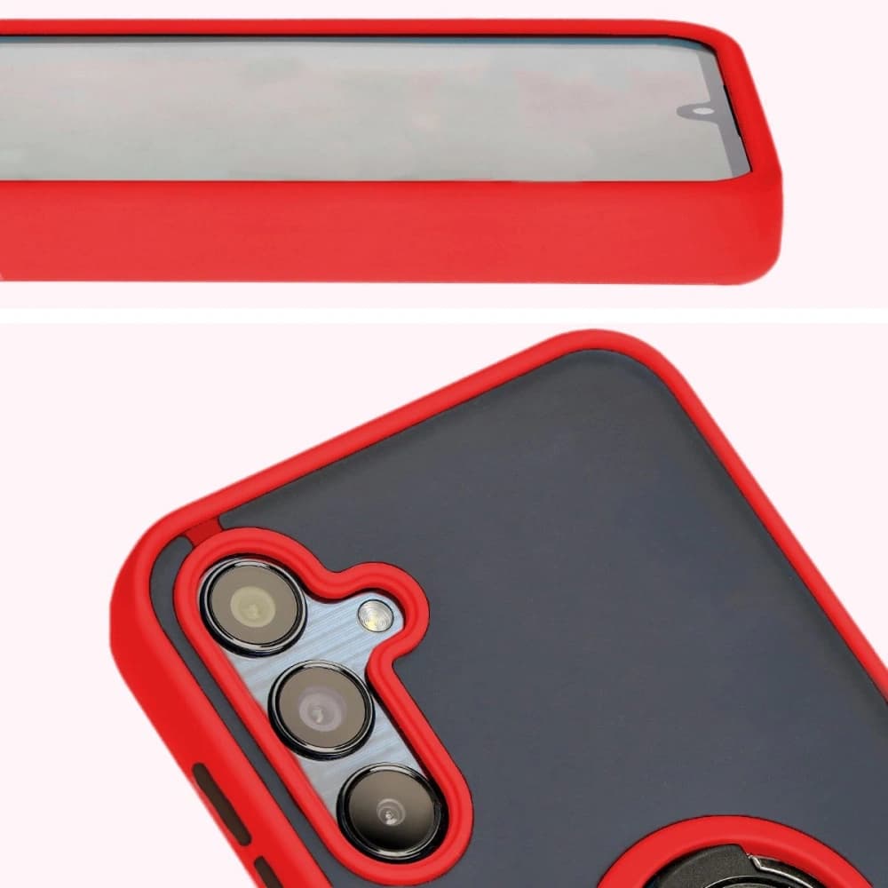 Etui s úchopem na prst Bizon Case Hybrid Ring do Samsung Galaxy M15 5G kouřové s červeným rámečkem - 7