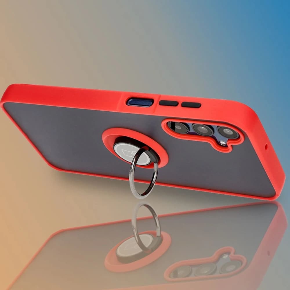 Etui s úchopem na prst Bizon Case Hybrid Ring do Samsung Galaxy M15 5G kouřové s červeným rámečkem - 9