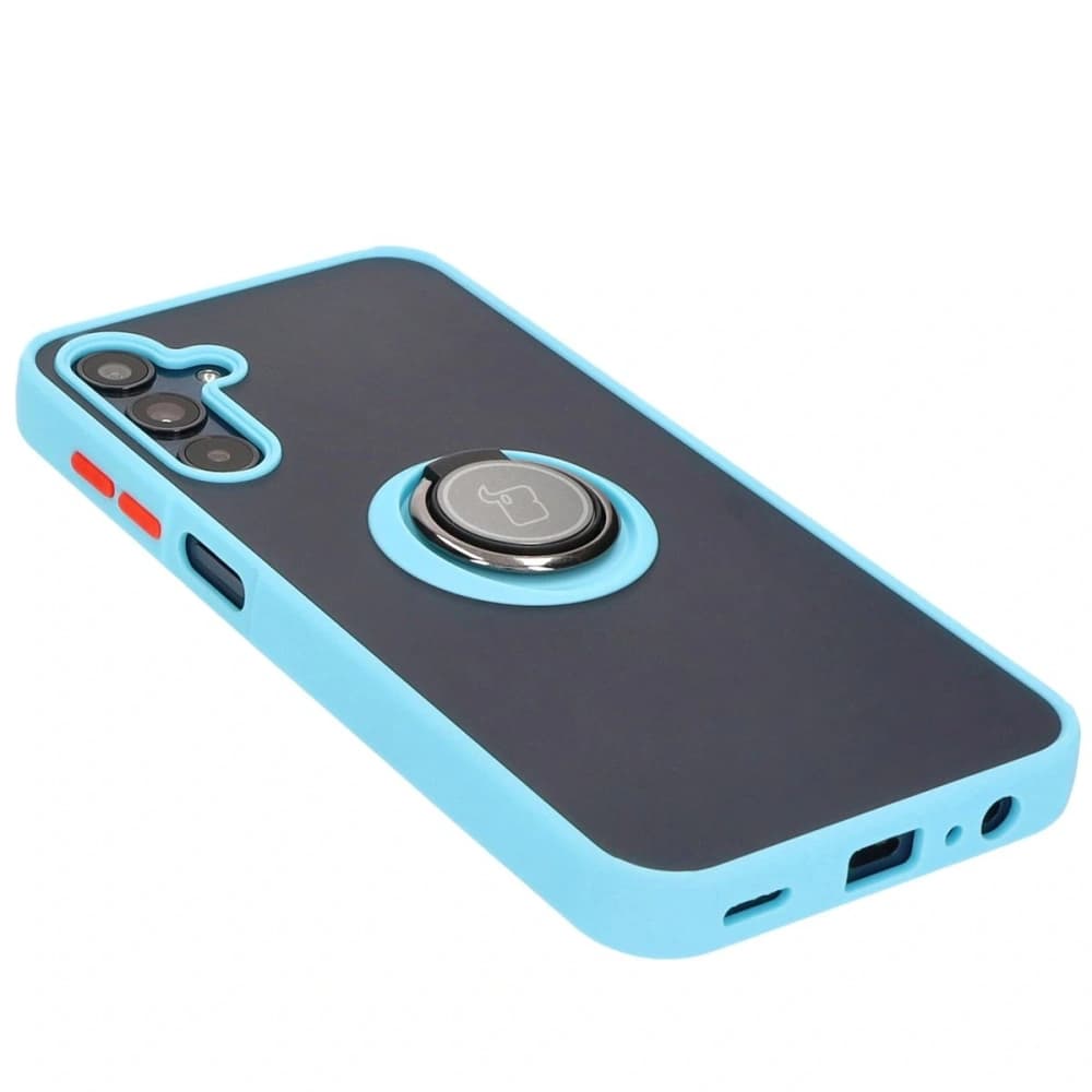Etui s úchytem na prst Bizon Case Hybrid Ring do Samsung Galaxy M15 5G kouřové s jasně modrým rámečkem - 4