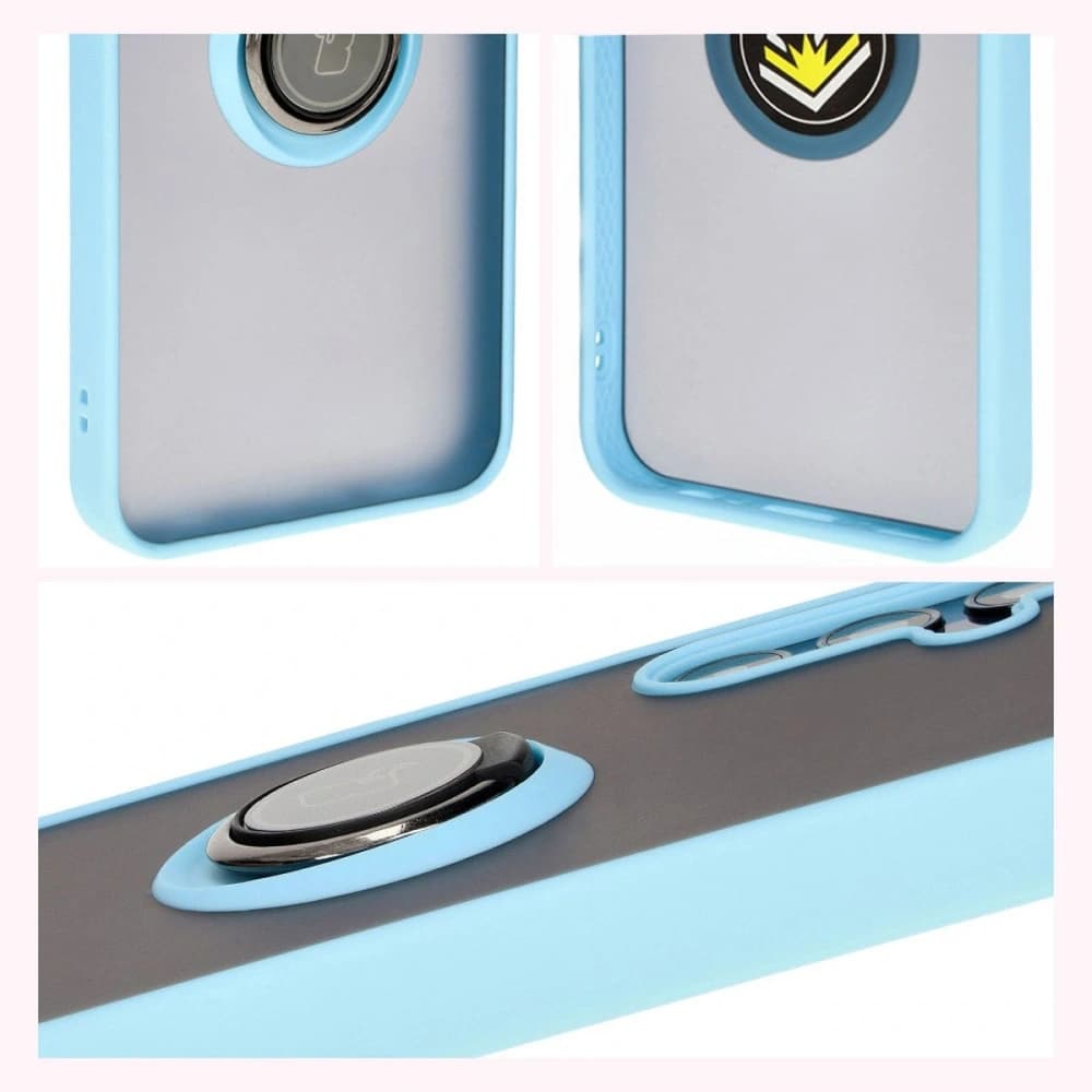 Etui s úchytem na prst Bizon Case Hybrid Ring do Samsung Galaxy M15 5G kouřové s jasně modrým rámečkem - 6