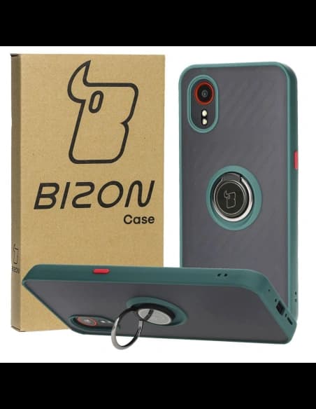 Bizon Case Hybrid Ring Samsung Galaxy Xcover7 fumuriu cu un cadru verde închis