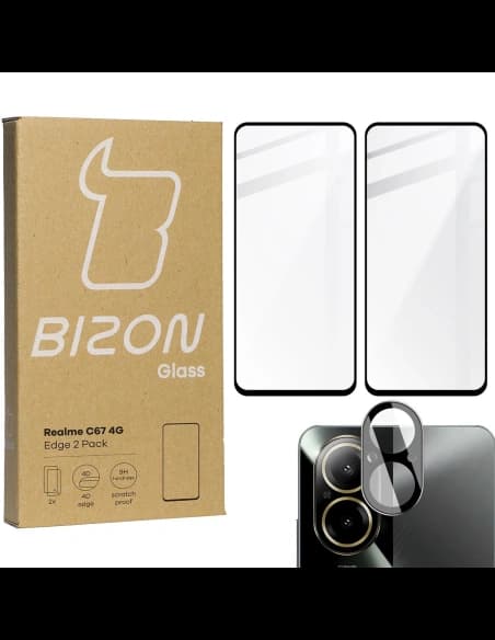BIZON Edge 2x Bildschirmglas + Kameraglas Realme C67 4G
