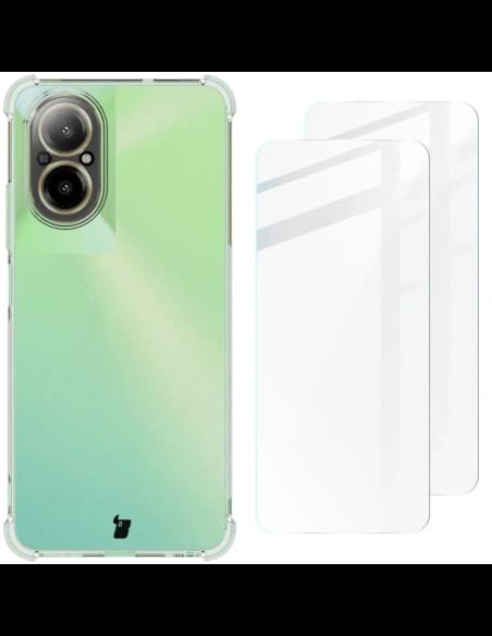 Bizon Case Clear Pack Hülle + 2x Displayschutzglas für Realme C67 4G klar
