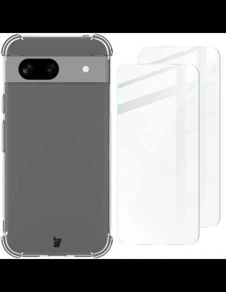 Bizon Case Clear Pack tok + 2x képernyőüveg Google Pixel 8a átlátszó