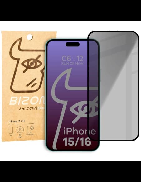 Bizon Glass Edge Shadow Apple iPhone 16/15 tinted with a black frame