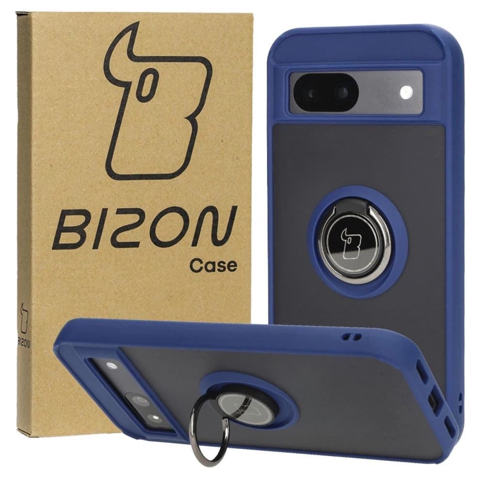 Bizon Case Hybrid Ring Google Pixel 8a füstös színű, sötétkék kerettel - 1