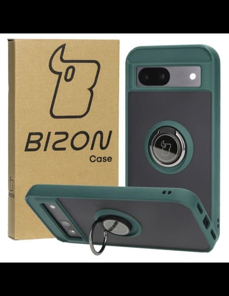 Bizon Case Hybrid Ring Google Pixel 8a füstös színben, sötétzöld kerettel