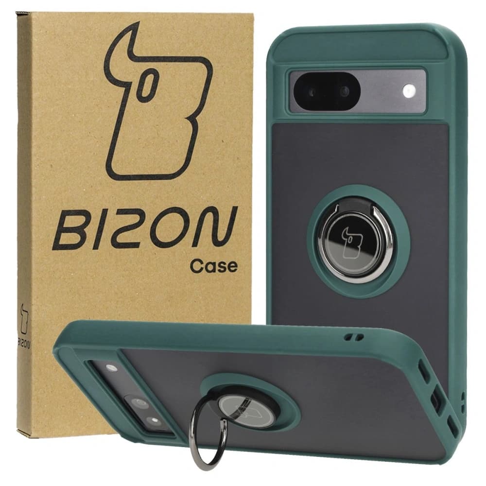 Bizon Case Hybrid Ring Google Pixel 8a füstös színben, sötétzöld kerettel - 1