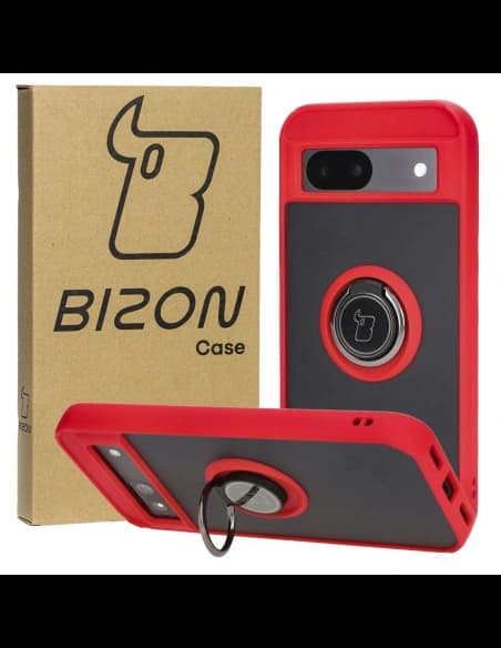 Bizon Case Hybrid Ring Google Pixel 8a füstös piros kerettel