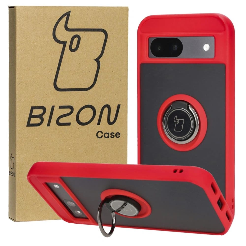 Bizon Case Hybrid Ring Google Pixel 8a füstös piros kerettel - 1