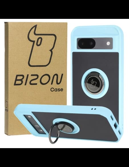 Bizon Case Hybrid Ring Google Pixel 8a füstös színű, világoskék kerettel