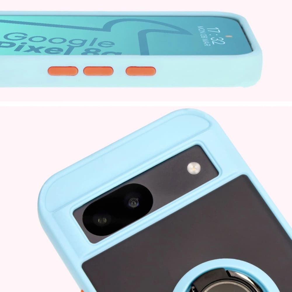 Bizon Case Hybrid Ring Google Pixel 8a füstös színű, világoskék kerettel - 7