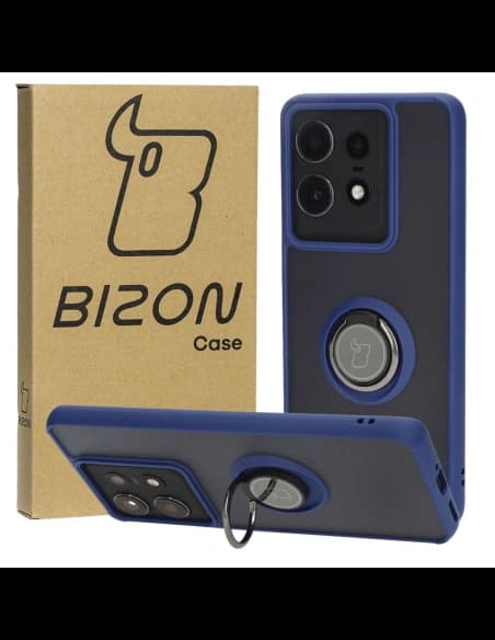 Bizon Case Hybrid Gyűrű Motorola Edge 50 Pro füstös színben, tengerészkék kerettel.