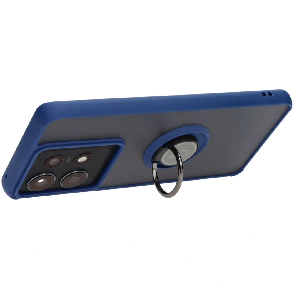 Bizon Case Hybrid Gyűrű Motorola Edge 50 Pro füstös színben, tengerészkék kerettel. - 5