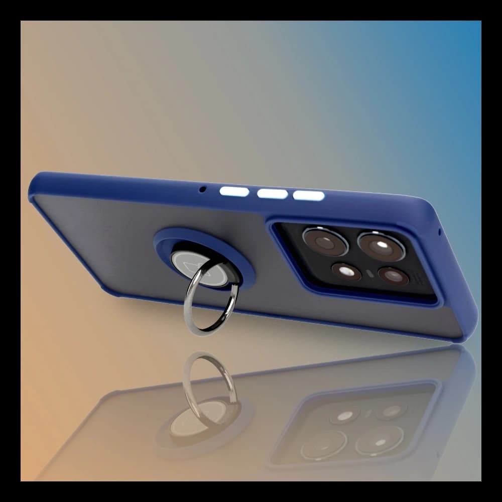 Bizon Case Hybrid Gyűrű Motorola Edge 50 Pro füstös színben, tengerészkék kerettel. - 9