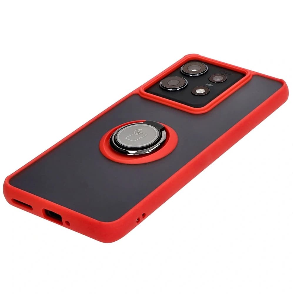 Bizon Case Hybrid Gyűrű Motorola Edge 50 Pro füstös színben, piros kerettel - 3