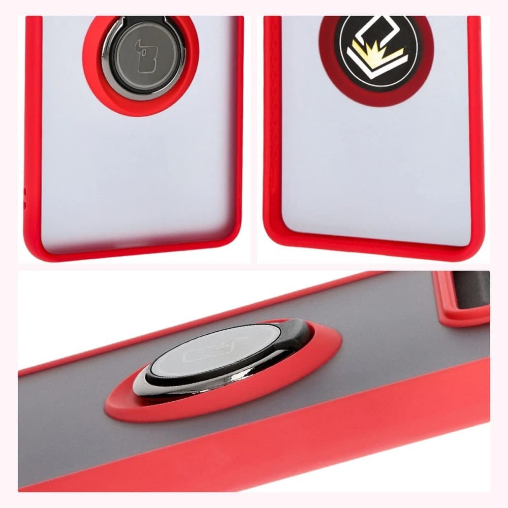 Bizon Case Hybrid Gyűrű Motorola Edge 50 Pro füstös színben, piros kerettel - 6