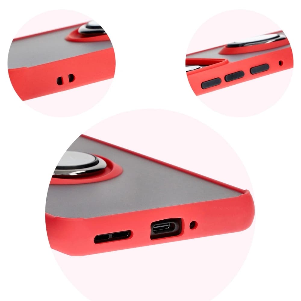 Bizon Case Hybrid Gyűrű Motorola Edge 50 Pro füstös színben, piros kerettel - 8