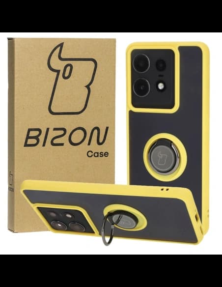 Bizon Case Hybrid Gyűrű Motorola Edge 50 Pro füstös színben sárga kerettel