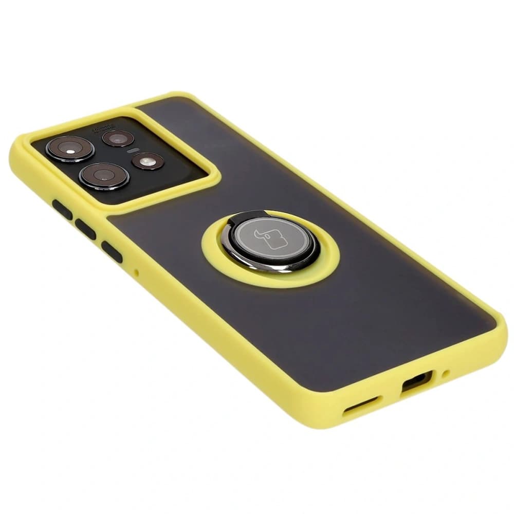 Bizon Case Hybrid Gyűrű Motorola Edge 50 Pro füstös színben sárga kerettel - 4