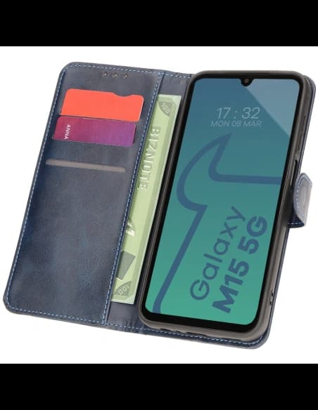 Etui s klopou Bizon Case Pocket pro Samsung Galaxy M15 5G modré