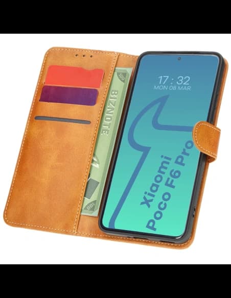 Etui z klapką Bizon Case Pocket do Xiaomi Poco F6 Pro hnědé