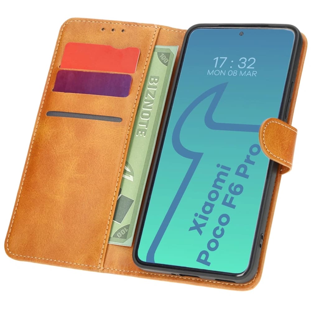 Etui z klapką Bizon Case Pocket do Xiaomi Poco F6 Pro hnědé