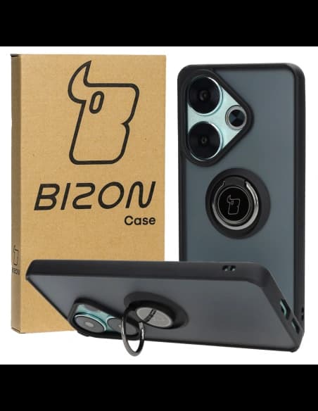 Bizon Case Hybrid Ring Xiaomi Poco F6 rauchig mit einem schwarzen Rahmen