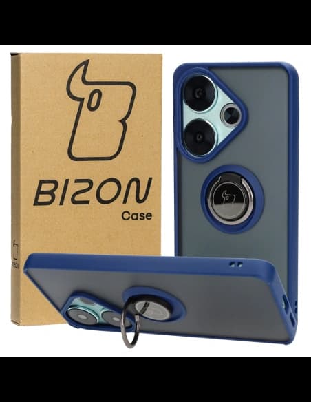 Bizon Case Hybrid Ring Xiaomi Poco F6 rauchig mit einem marineblauen Rahmen
