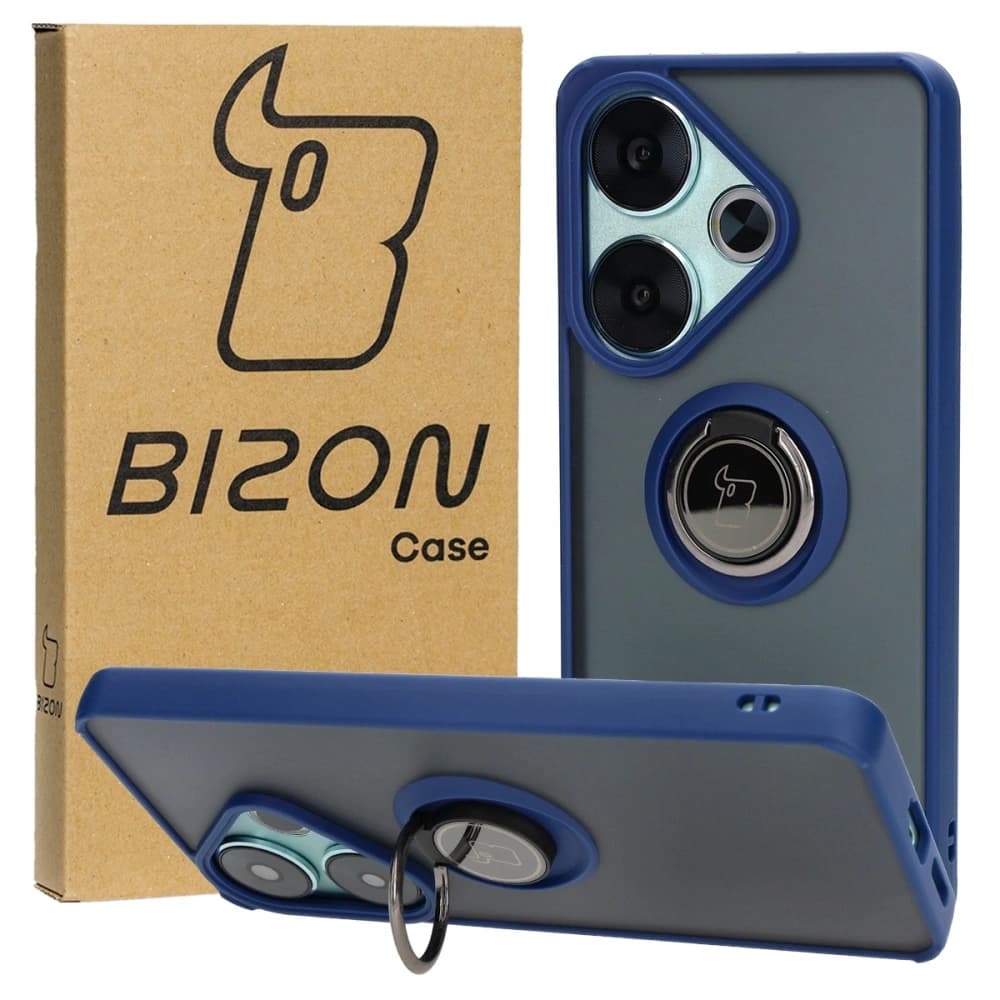 Bizon Case Hybrid Ring Xiaomi Poco F6 rauchig mit einem marineblauen Rahmen