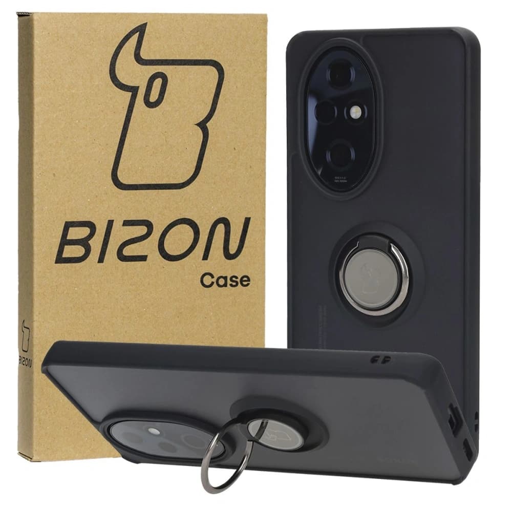 Etui s držákem na prst Bizon Case Hybrid Ring pro Honor 200 Pro kouřové s černým rámečkem - 1