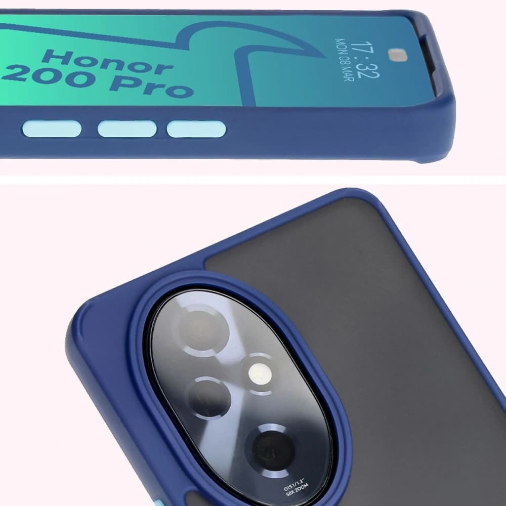 Bizon Case Hybrid Ring Honor 200 Pro rauchig mit einem marineblauen Rahmen - 7