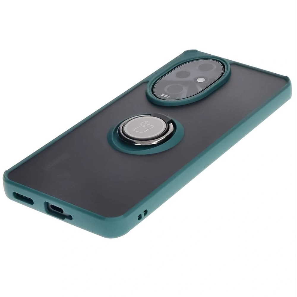 Pouzdro s držákem na prst Bizon Case Hybrid Ring pro Honor 200 Pro kouřové s tmavě zeleným rámem. - 3