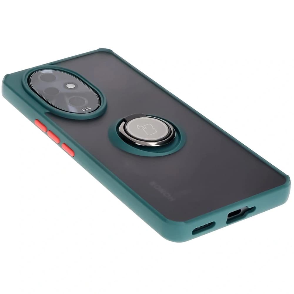 Pouzdro s držákem na prst Bizon Case Hybrid Ring pro Honor 200 Pro kouřové s tmavě zeleným rámem. - 4