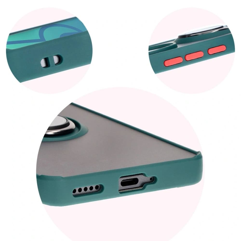 Pouzdro s držákem na prst Bizon Case Hybrid Ring pro Honor 200 Pro kouřové s tmavě zeleným rámem. - 8