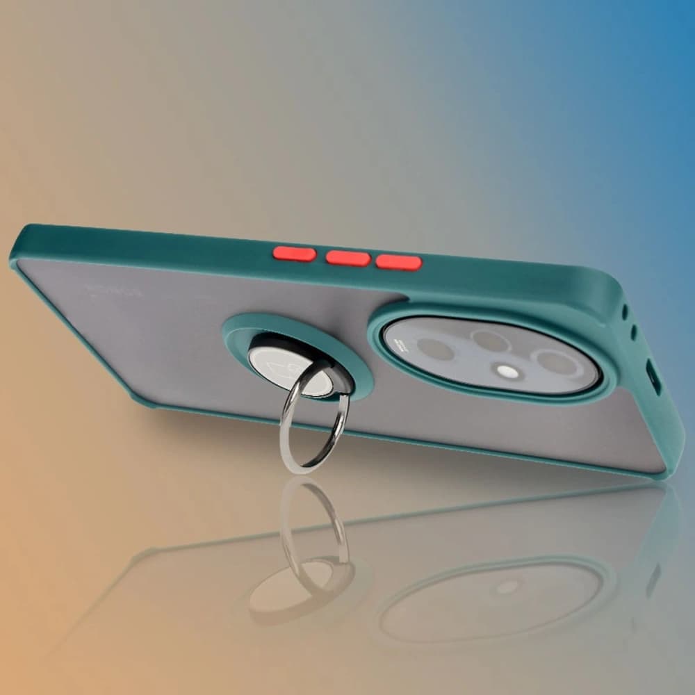 Pouzdro s držákem na prst Bizon Case Hybrid Ring pro Honor 200 Pro kouřové s tmavě zeleným rámem. - 9