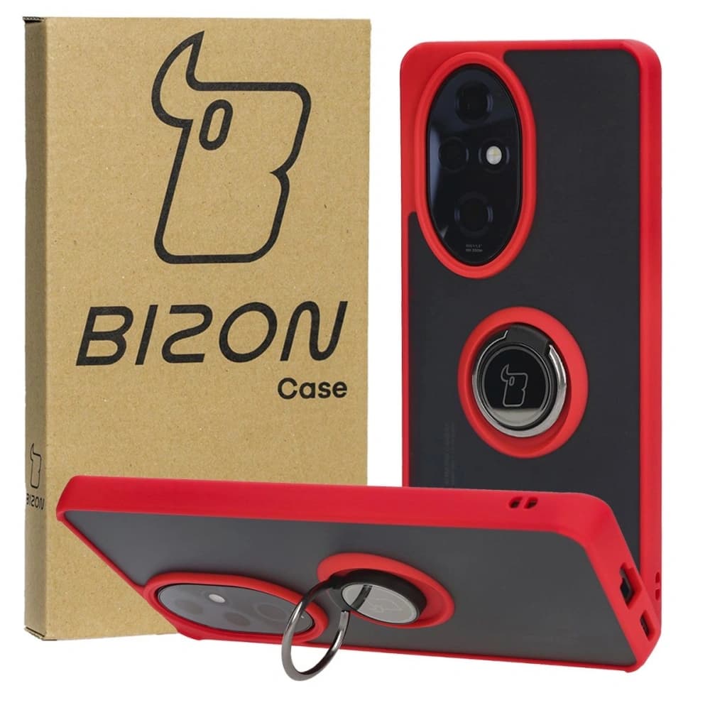 Bizon Case Hybrid Ring Honor 200 Pro smoky with a red frame - 1