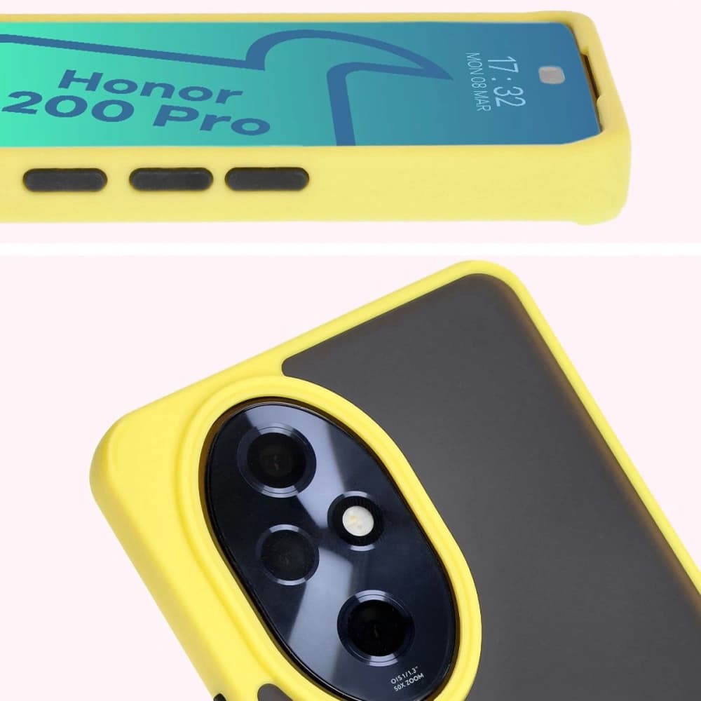Pouzdro s úchopem na prst Bizon Case Hybrid Ring pro Honor 200 Pro kouřové s žlutým rámem - 7