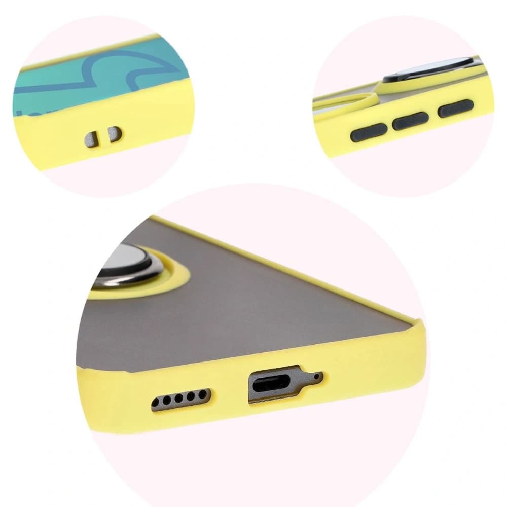 Pouzdro s úchopem na prst Bizon Case Hybrid Ring pro Honor 200 Pro kouřové s žlutým rámem - 8