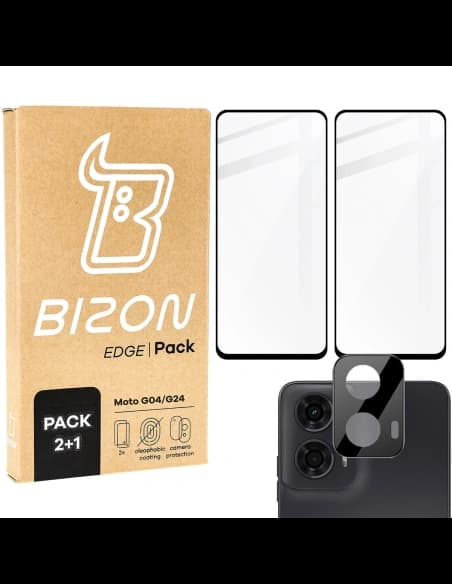 Bizon Edge 2x edzett üveg képernyő kerettel + kameraüveg Motorola Moto G04/G24