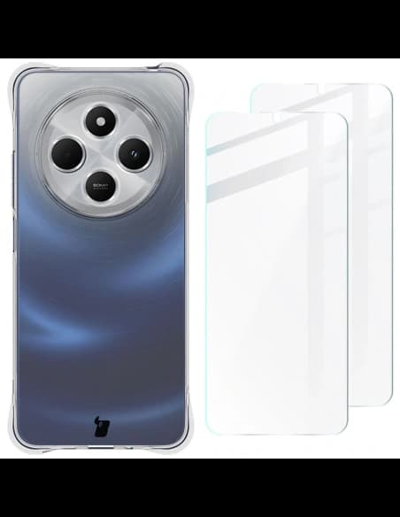 Bizon Case Clear Pack Hülle + 2x Bildschirmglas für Redmi 14C 4G klar