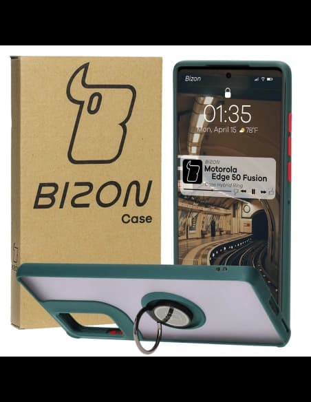 Bizon Case Hybrid Ring Motorola Edge 50 Fusion rauchig mit einem dunkelgrünen Rahmen