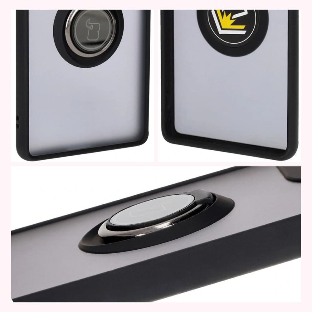 Pouzdro s úchytem na prst Bizon Case Hybrid Ring pro Motorola Edge 50 Fusion kouřové s černým rámem - 4