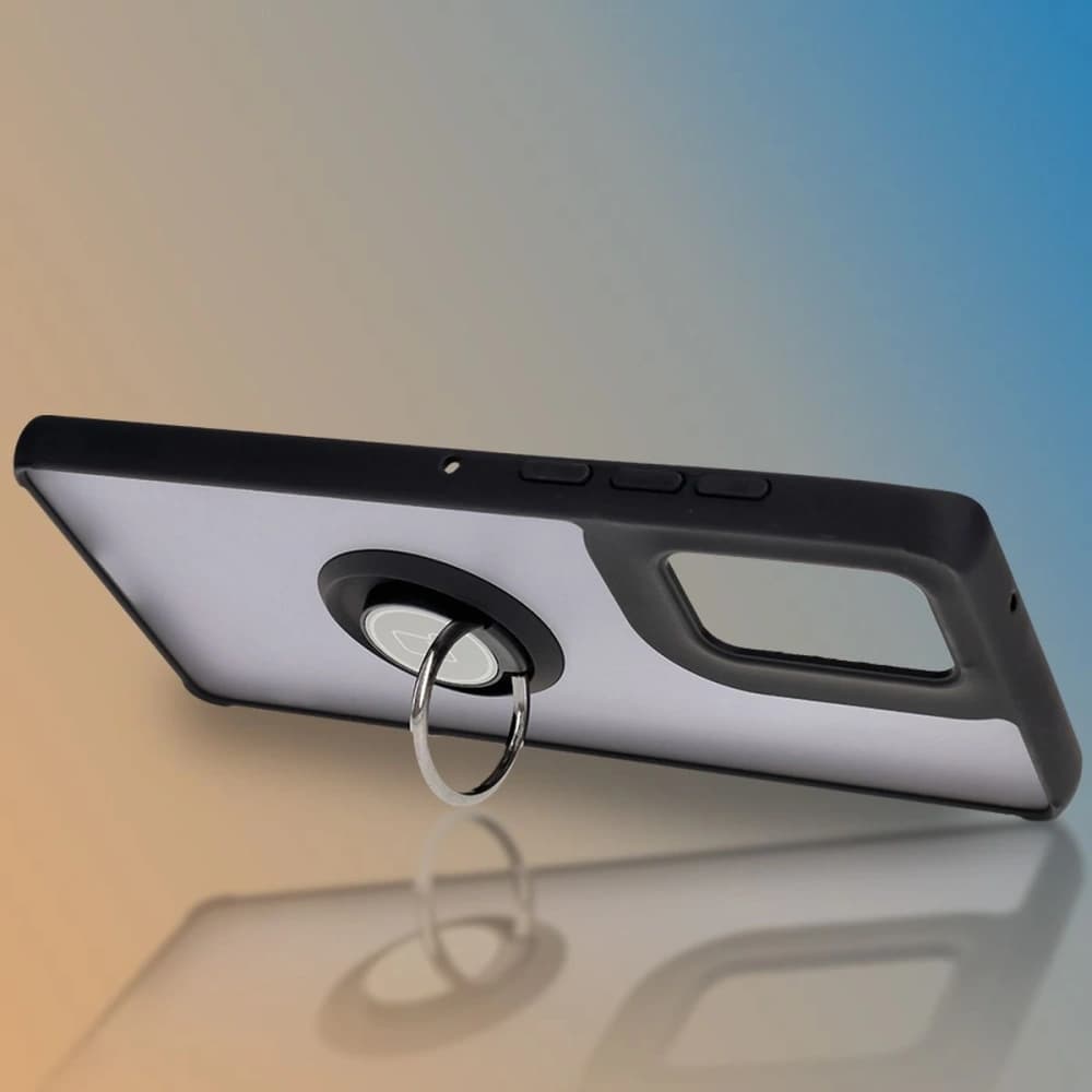 Pouzdro s úchytem na prst Bizon Case Hybrid Ring pro Motorola Edge 50 Fusion kouřové s černým rámem - 6