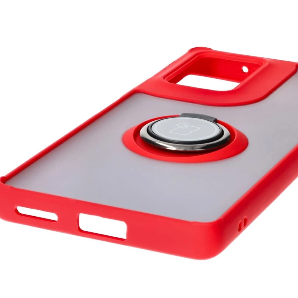 Bizon Case Hybrid Ring Motorola Edge 50 Fusion smoky with a red frame - 5