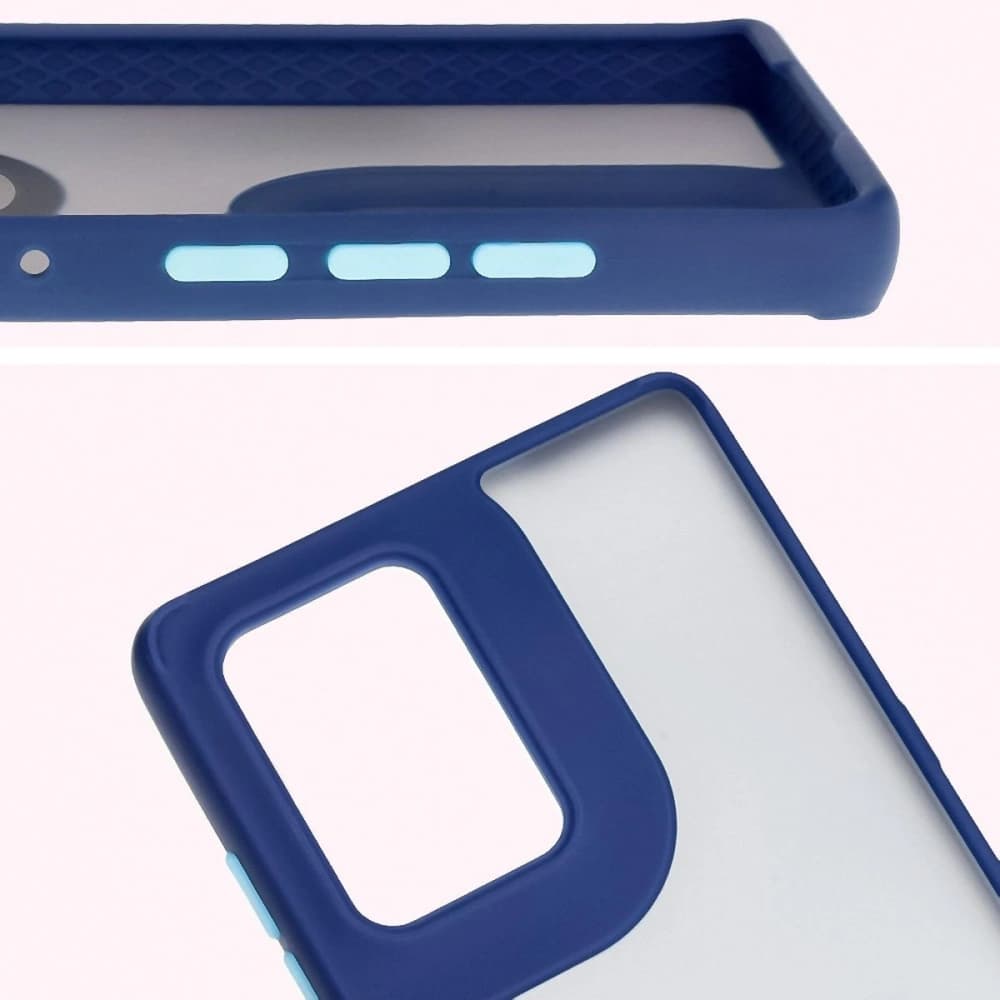 Etui s úchytem na prst Bizon Case Hybrid Ring pro Motorola Edge 50 Fusion kouřové s modrým rámem - 3