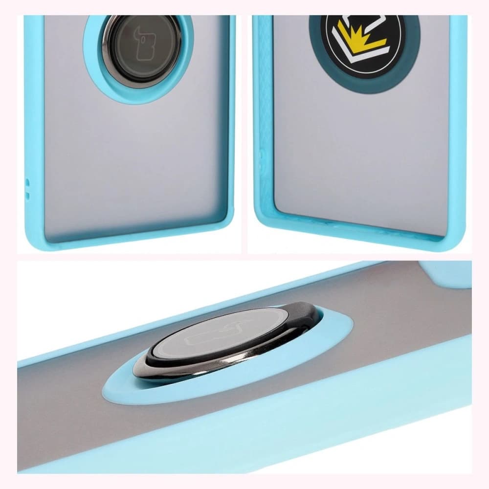 Etui s držákem na prst Bizon Case Hybrid Ring pro Motorola Edge 50 Fusion kouřové s jasně modrým rámem - 4