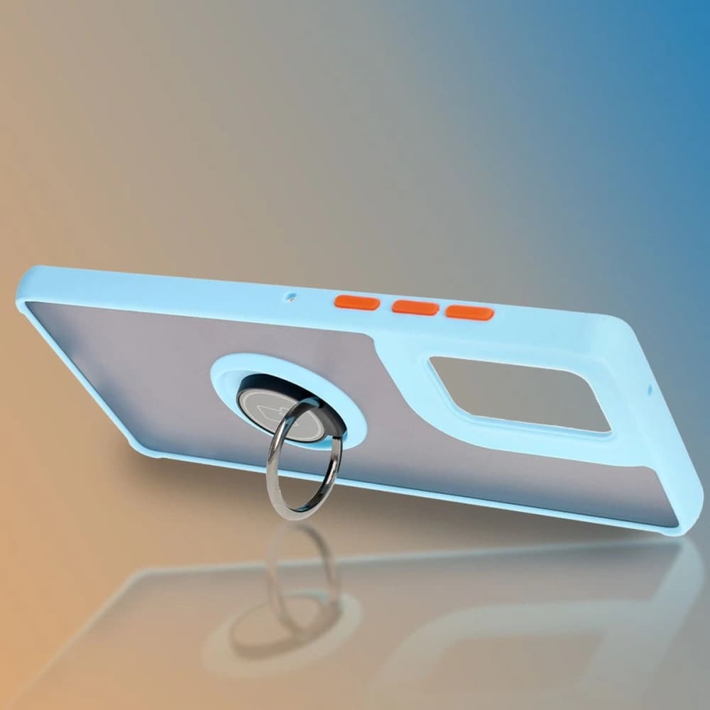 Etui s držákem na prst Bizon Case Hybrid Ring pro Motorola Edge 50 Fusion kouřové s jasně modrým rámem - 6