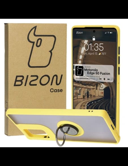 Bizon Case Hybrid Ring Motorola Edge 50 Fusion rauchig mit einem gelben Rahmen